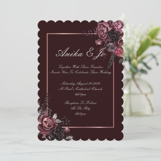CARTE D'INVITATION DE MARIAGE FLORAL COULEURS D'AU (Debout devant)