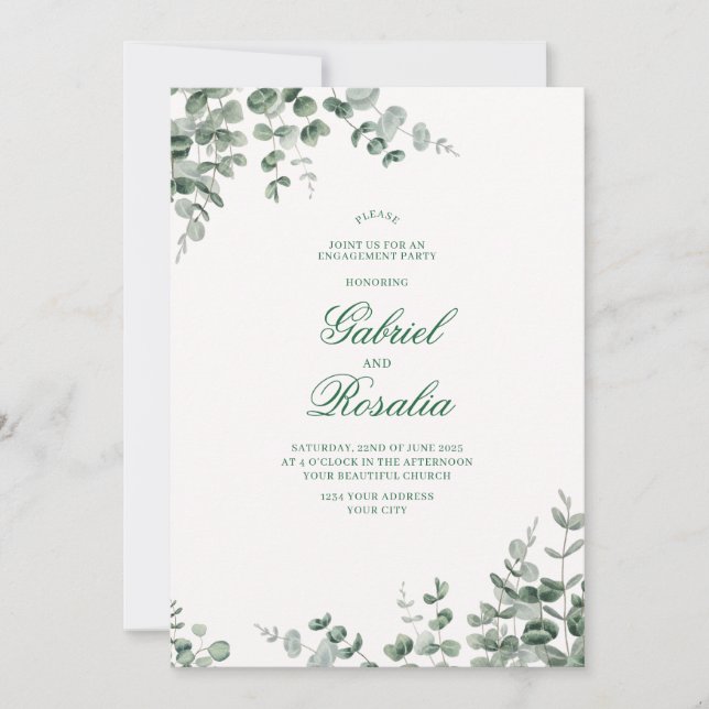 Carte d'invitation de mariage floral moderne vert  (Devant)