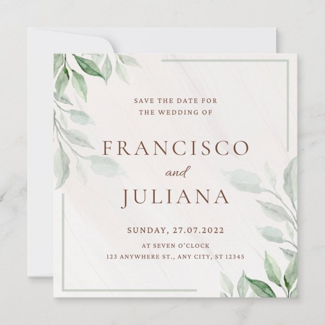 Carte d'invitation de mariage floral Save The Date (Devant)