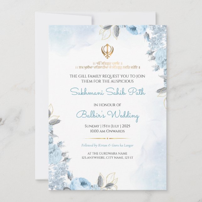 Carte d'invitation de mariage Floral Sukhmani Sahi (Devant)