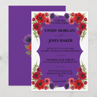 Carte d'invitation de mariage florale - Anémone