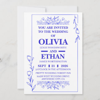 Carte d'invitation de mariage florale bleue modifi