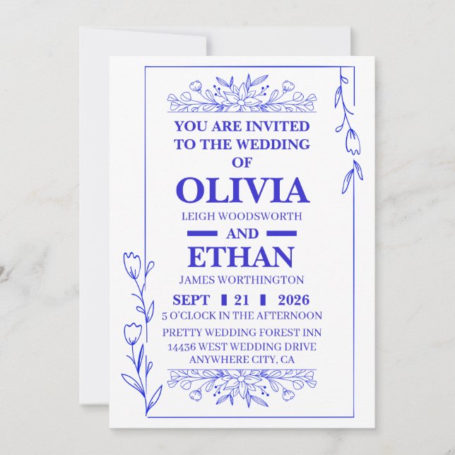 Carte d'invitation de mariage florale bleue modifi (Devant)