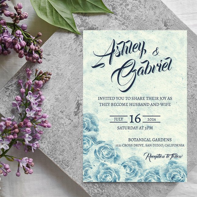 Carte d'invitation de mariage florale bleue romant (Romantic Blue Floral Wedding Invitation Card)