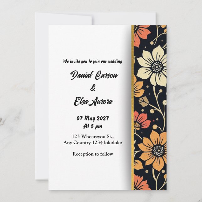 Carte d'invitation de mariage florale élégante (Devant)