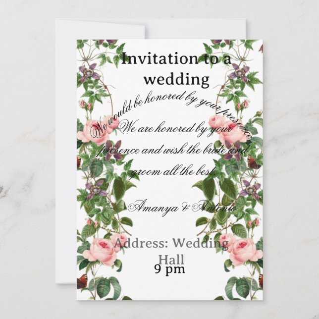 Carte d'invitation de mariage florale élégante (Devant)