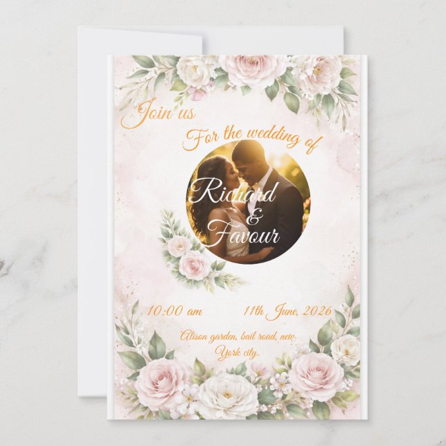 Carte d'invitation de mariage florale élégante (Devant)