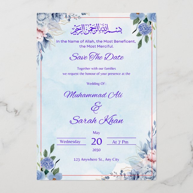 Carte d'invitation de mariage florale élégante (Recto)