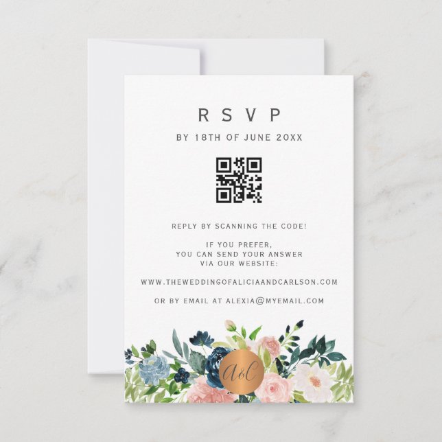 CARTE D'INVITATION DE MARIAGE FLORALE ÉLÉGANTE AVE (Devant)