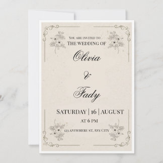Carte d'invitation de mariage florale élégante vin