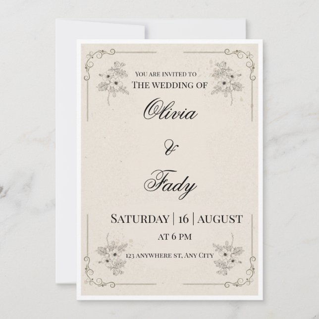 Carte d'invitation de mariage florale élégante vin (Devant)