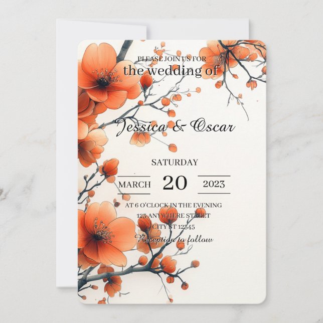 Carte d'invitation de mariage florale minimale (Devant)
