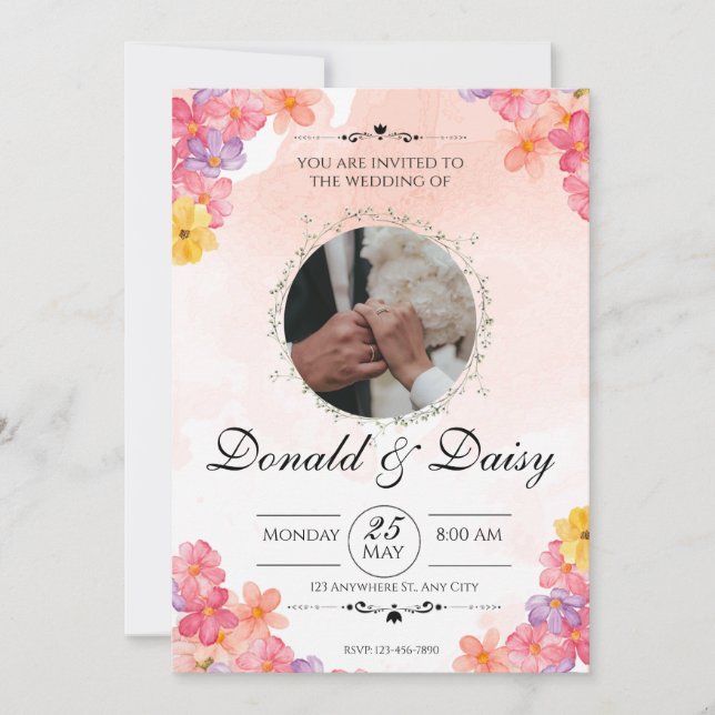 Carte d'invitation de mariage florale minimaliste  (Devant)