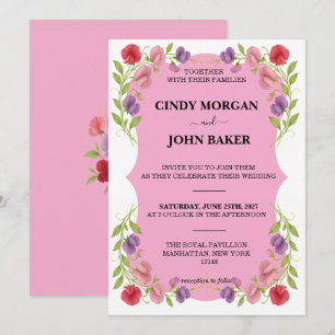Carte d'invitation de mariage florale - Pois de se