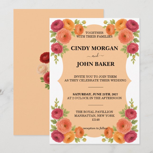 Carte d'invitation de mariage florale - Ranunculus (Devant / Derrière)