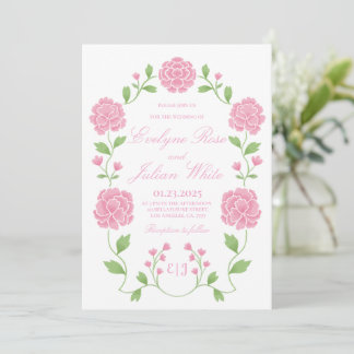 Carte d'invitation de mariage florale rose romanti