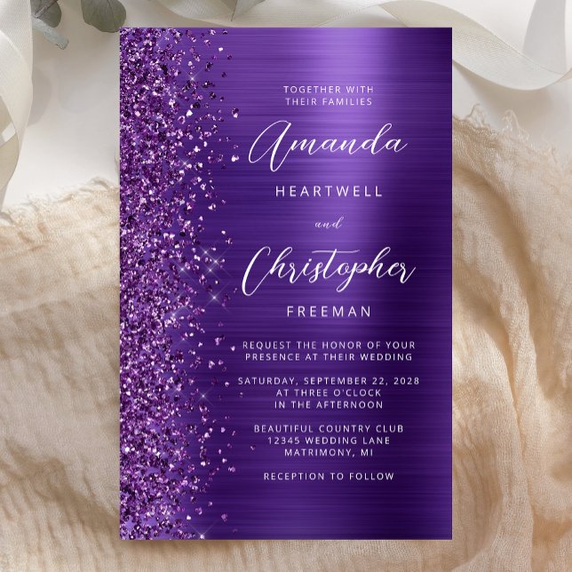 Carte d'invitation de mariage glitter glamour viol (Créateur téléchargé)