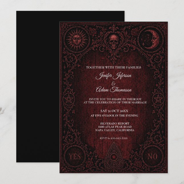 Carte d'invitation de mariage gothique avec planch (Devant / Derrière)
