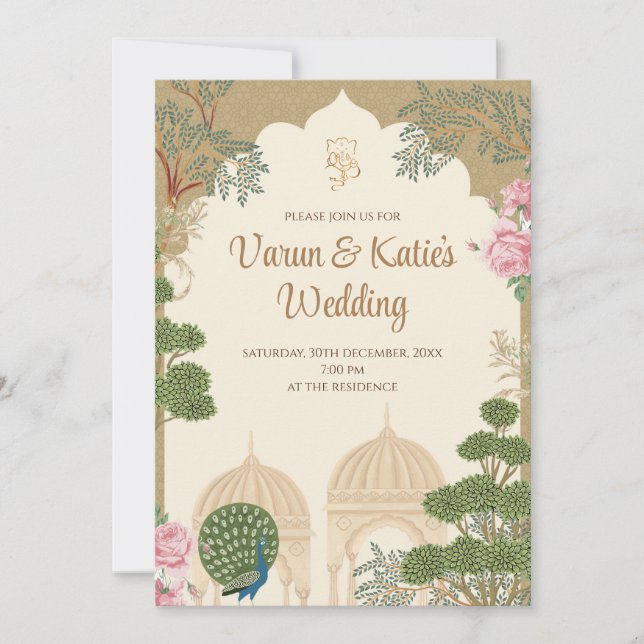 Carte d'invitation de mariage hindou numérique et  (Devant)