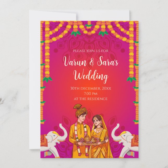 Carte d'invitation de mariage hindou numérique ind (Devant)