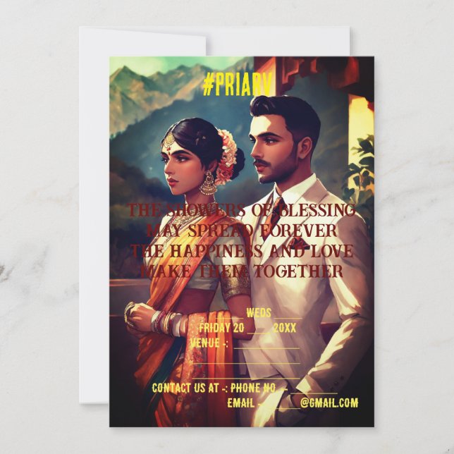 Carte d'invitation de mariage indien (Devant)