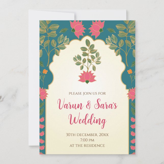Carte d'invitation de mariage indien Invitations h (Devant)
