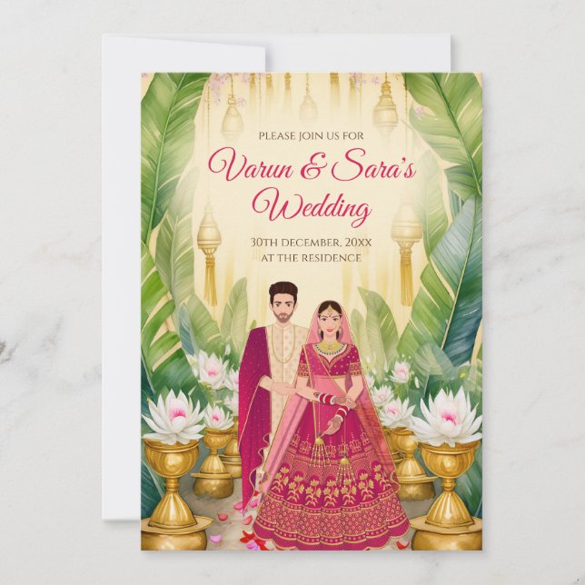 Carte d'invitation de mariage indien numérique Inv (Devant)