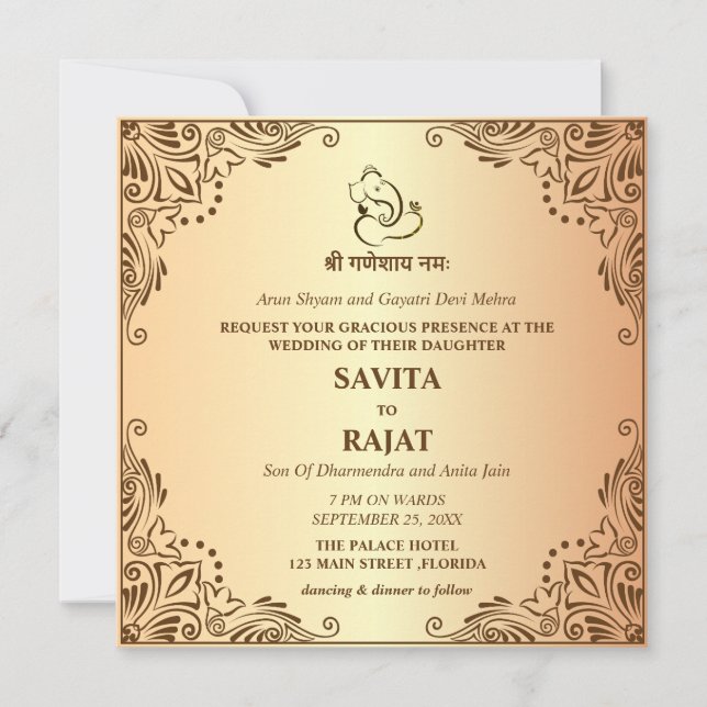 Carte d'invitation de mariage indien traditionnel (Devant)