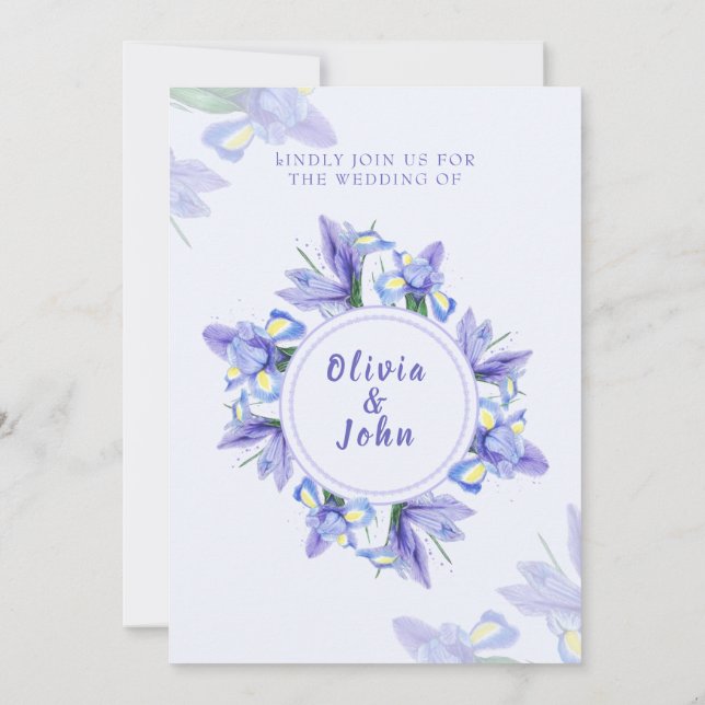 Carte d'invitation de mariage Iris violets fleurs (Dos)