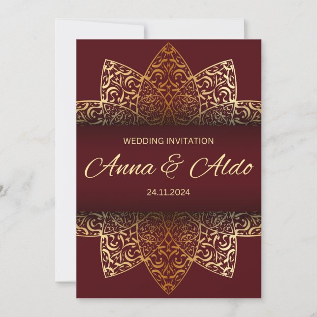 Carte d'invitation de mariage luxe en or rouge (Devant)