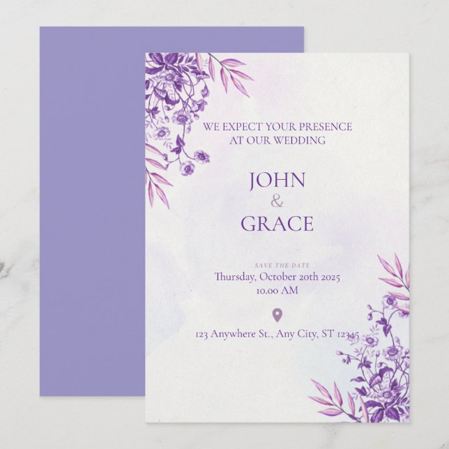 Carte d'invitation de mariage MIGNONNE (Devant / Derrière)