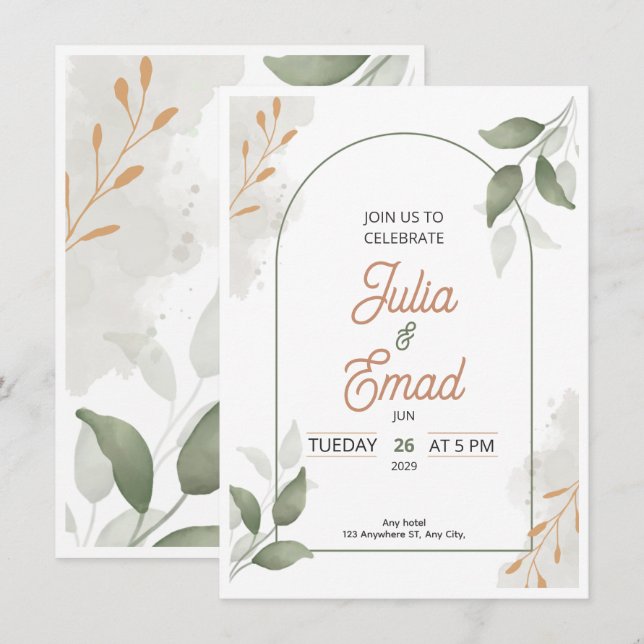 Carte d'invitation de mariage minimal élégant (Devant / Derrière)