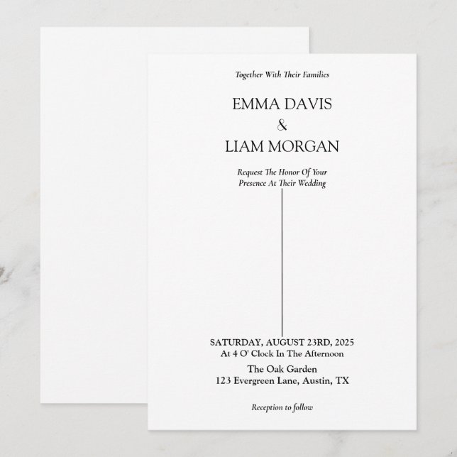 Carte d'invitation de mariage minimaliste (Devant / Derrière)