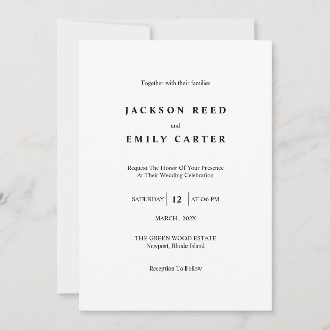 Carte d'invitation de mariage minimaliste moderne (Devant)