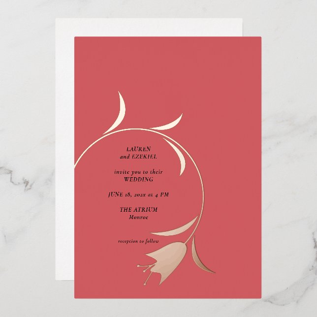 Carte d'invitation de mariage mod tulipe en feuill (Recto/Verso)