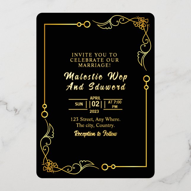 Carte d'invitation de mariage modèle de design à f (Recto)