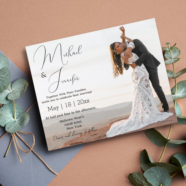 carte d'invitation de mariage moderne script photo (Créateur téléchargé)