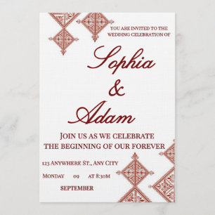Carte d'invitation de mariage motif berbère maroca