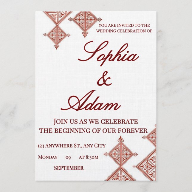 Carte d'invitation de mariage motif berbère maroca (Devant)