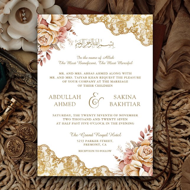Carte d'invitation de mariage musulman à dentelle  (Créateur téléchargé)