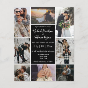 carte d'invitation de mariage noire collage 8 phot