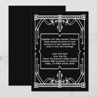 Carte d'invitation de mariage noire personnalisée