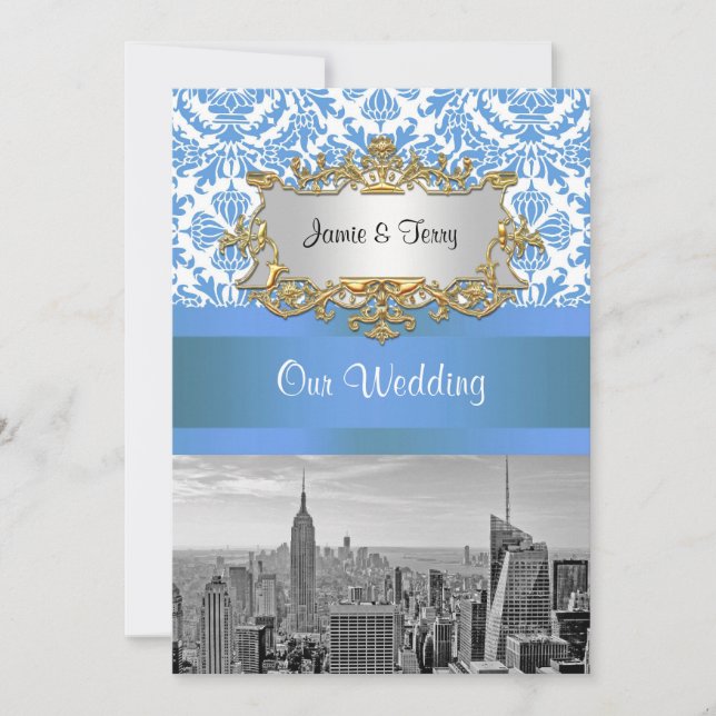 Carte d'invitation de mariage NYCSNYC Skyline BW D (Devant)