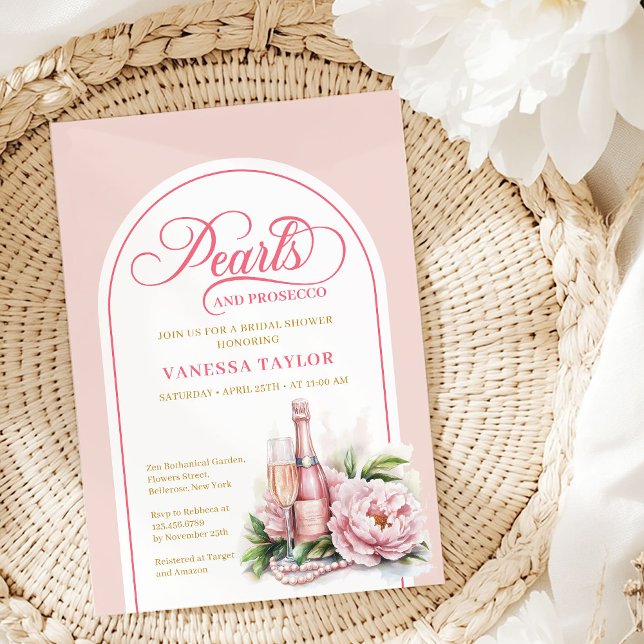 Carte d'invitation de mariage Perles et Prosecco É (Stylish Pearls and Prosecco Bridal Invite Card)