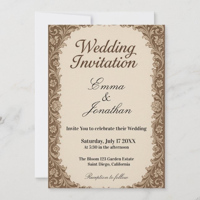Carte d'invitation de mariage personnalisable avec (Devant)