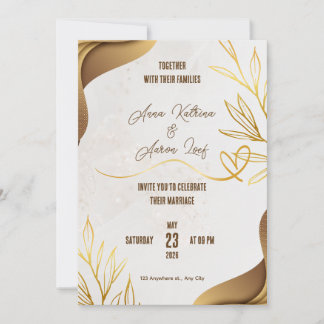 Carte d'invitation de mariage personnalisée en or
