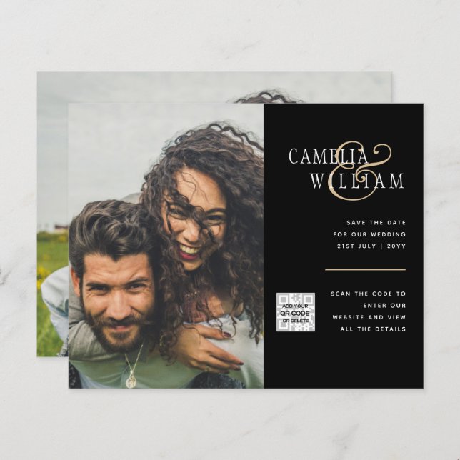 Carte d'invitation de mariage photo avec code QR d (Devant / Derrière)