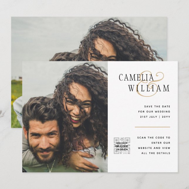 Carte d'invitation de mariage photo Budget Code QR (Devant / Derrière)