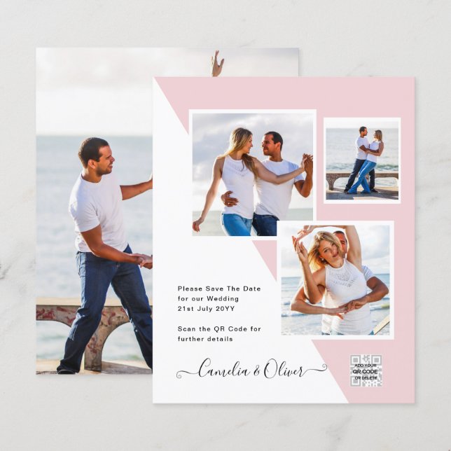 Carte d'invitation de mariage photo budget Code QR (Devant / Derrière)