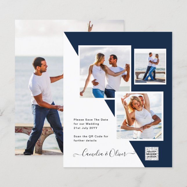 Carte d'invitation de mariage photo budget Code QR (Devant / Derrière)